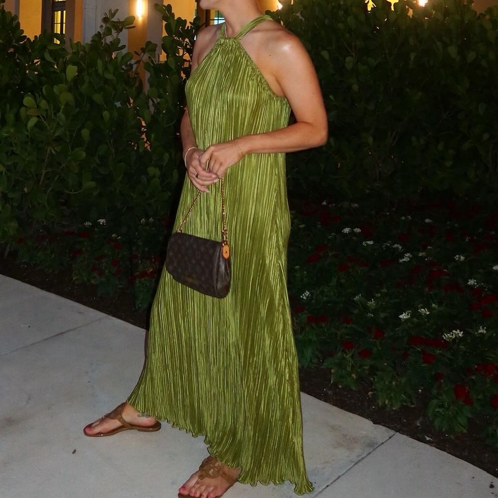 Melody Plisse Halter Maxi Dress - Olive - Picture 2 of 2